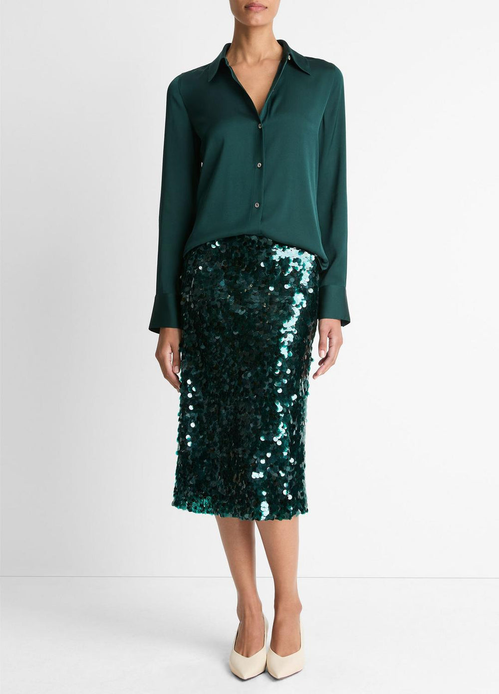 Silk-Blend Slim Button-Front Blouse in Long Sleeve | Vince US