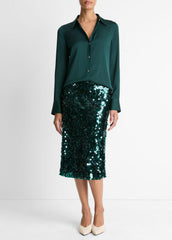Silk-Blend Slim Button-Front Blouse in Long Sleeve | Vince US