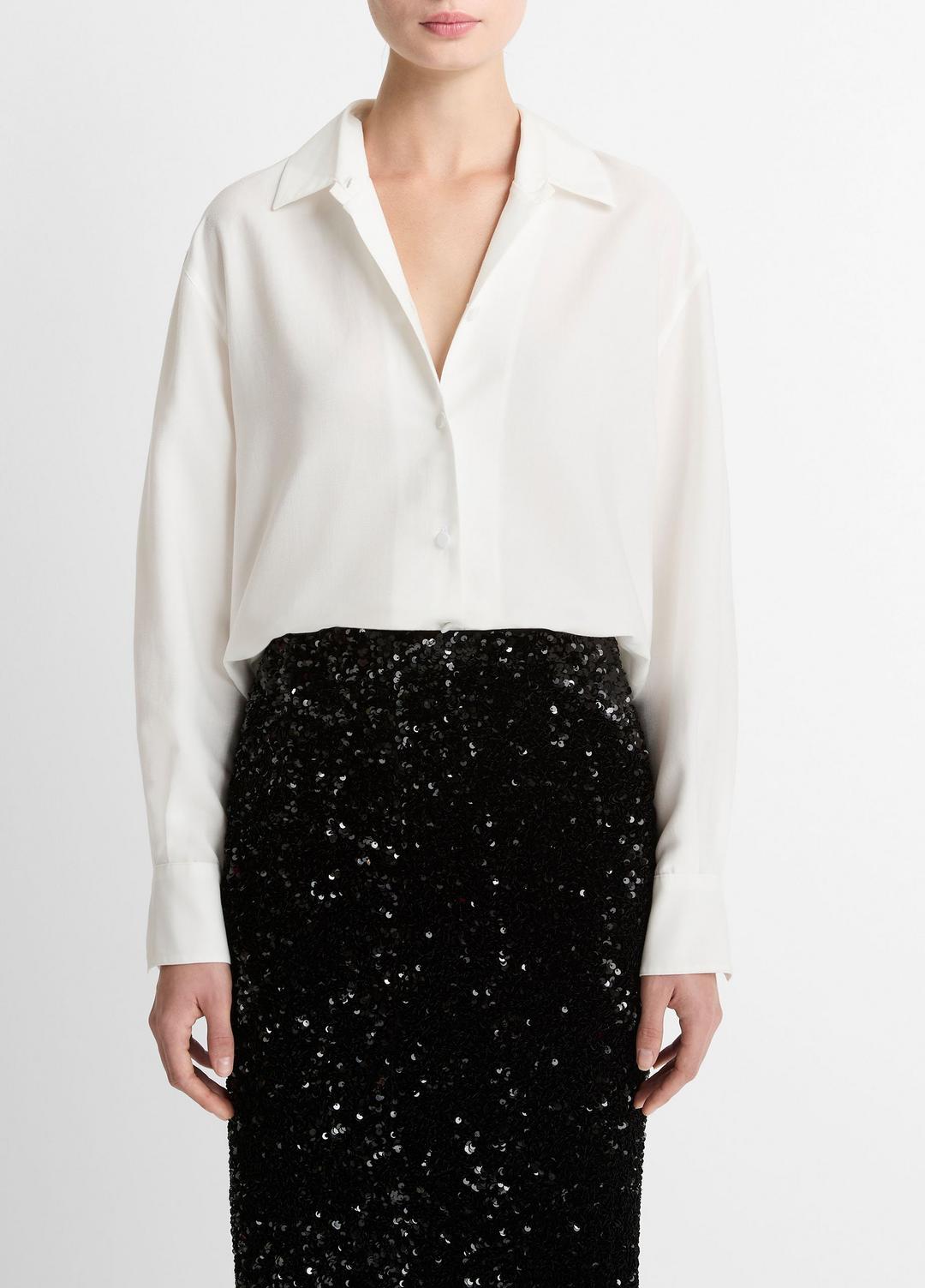 Refined Twill Covered-Button Shirt in Long Sleeve | Vince discount