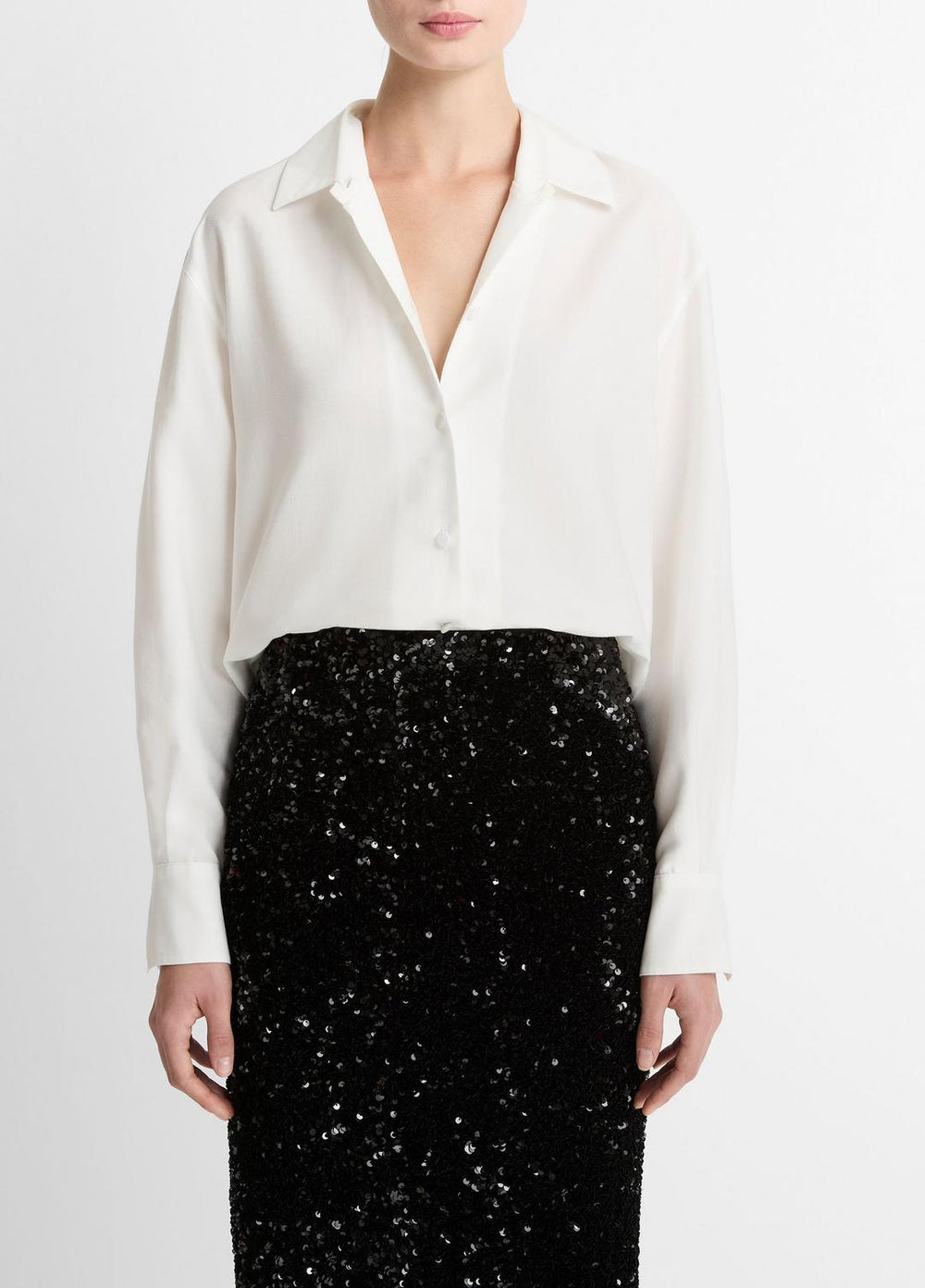 Refined Twill Covered-Button Shirt in Long Sleeve | Vince discount