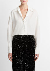 Refined Twill Covered-Button Shirt in Long Sleeve | Vince discount