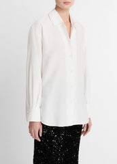 Refined Twill Covered-Button Shirt in Long Sleeve | Vince discount