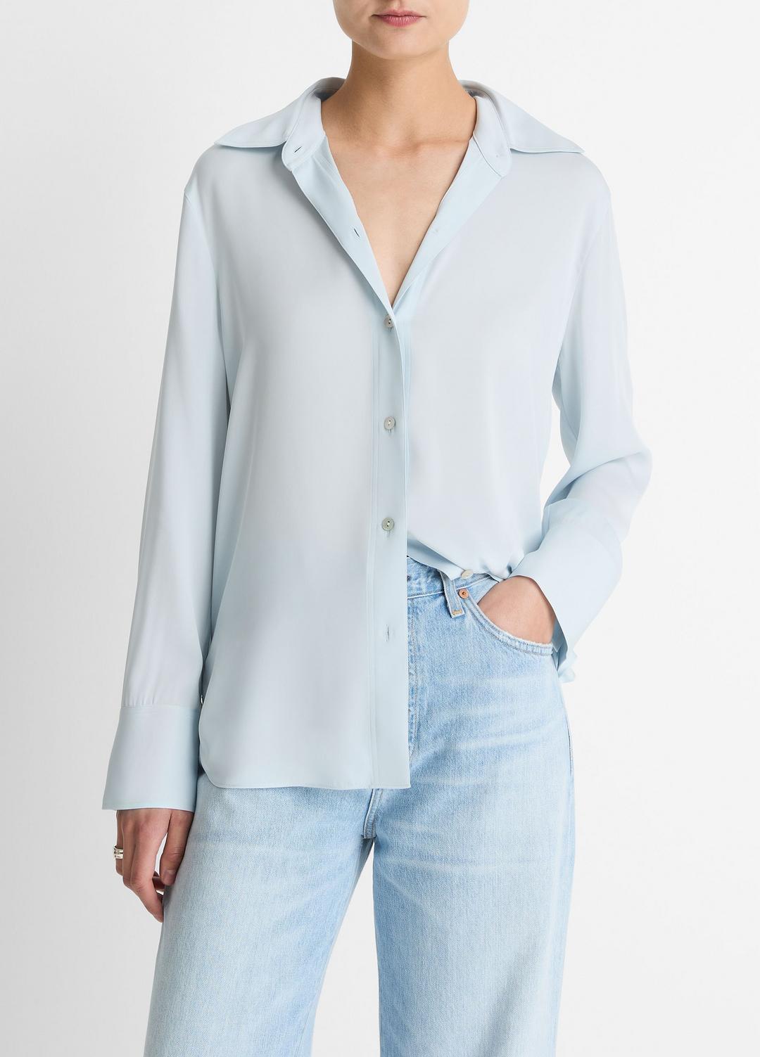 Stretch-Silk Button-Front Blouse in Long Sleeve | Vince outlet