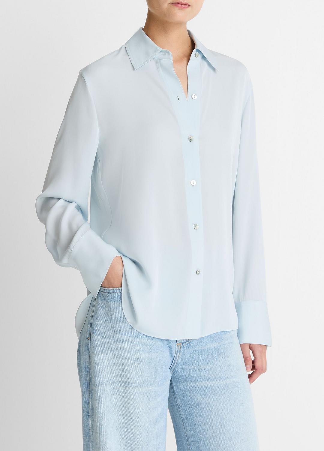 Stretch-Silk Button-Front Blouse in Long Sleeve | Vince outlet