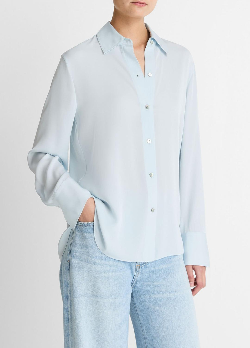 Stretch-Silk Button-Front Blouse in Long Sleeve | Vince outlet