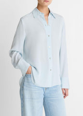 Stretch-Silk Button-Front Blouse in Long Sleeve | Vince outlet