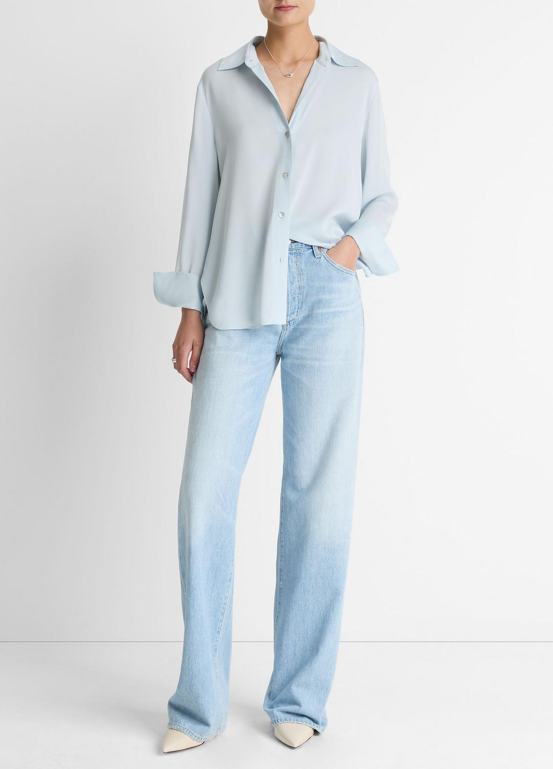 Stretch-Silk Button-Front Blouse in Long Sleeve | Vince outlet