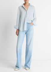 Stretch-Silk Button-Front Blouse in Long Sleeve | Vince outlet