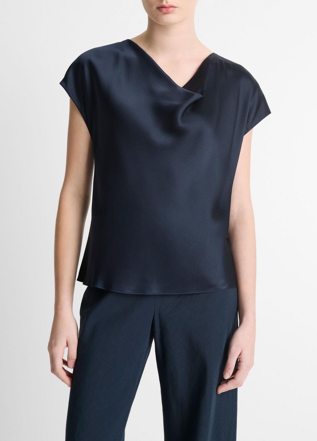 Silk Cowl-Neck Blouse in Short Sleeve | Vince sale