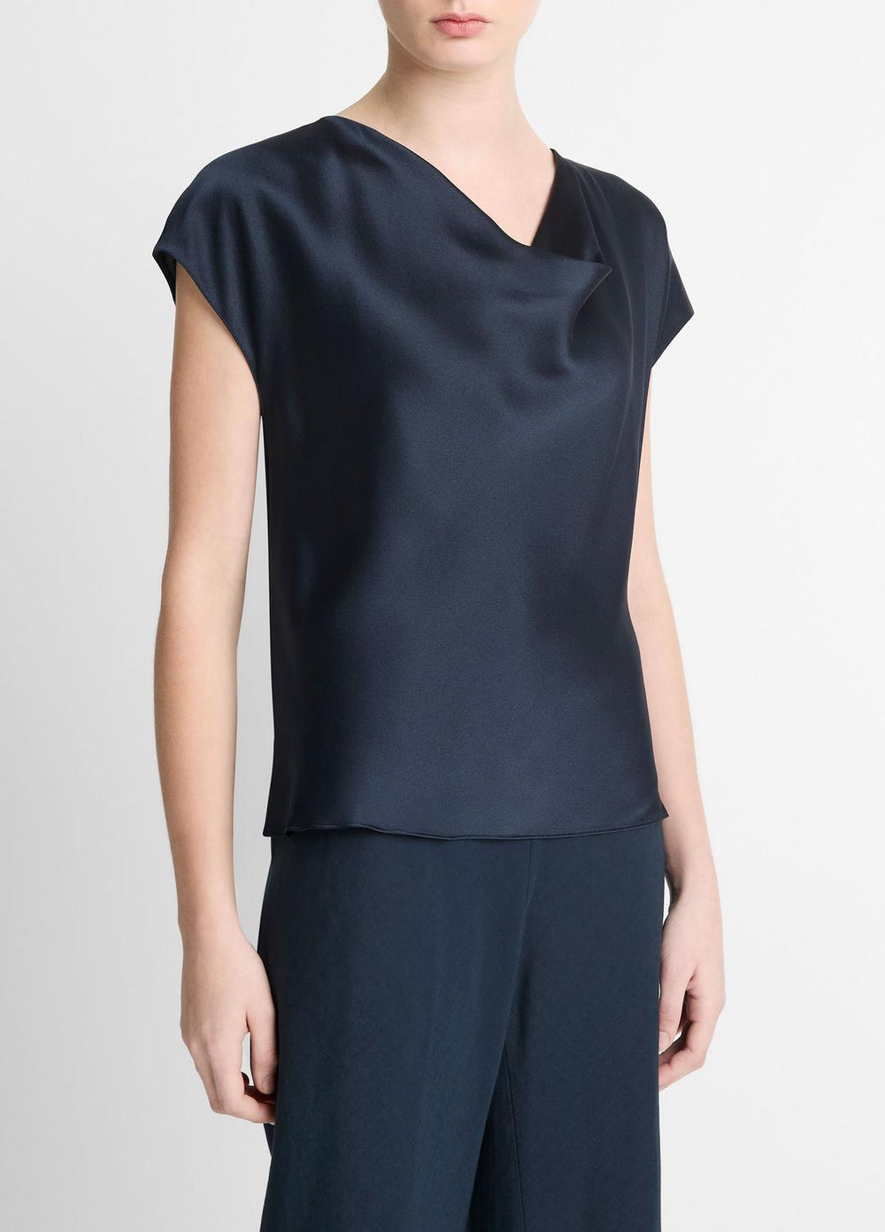 Silk Cowl-Neck Blouse in Short Sleeve | Vince sale