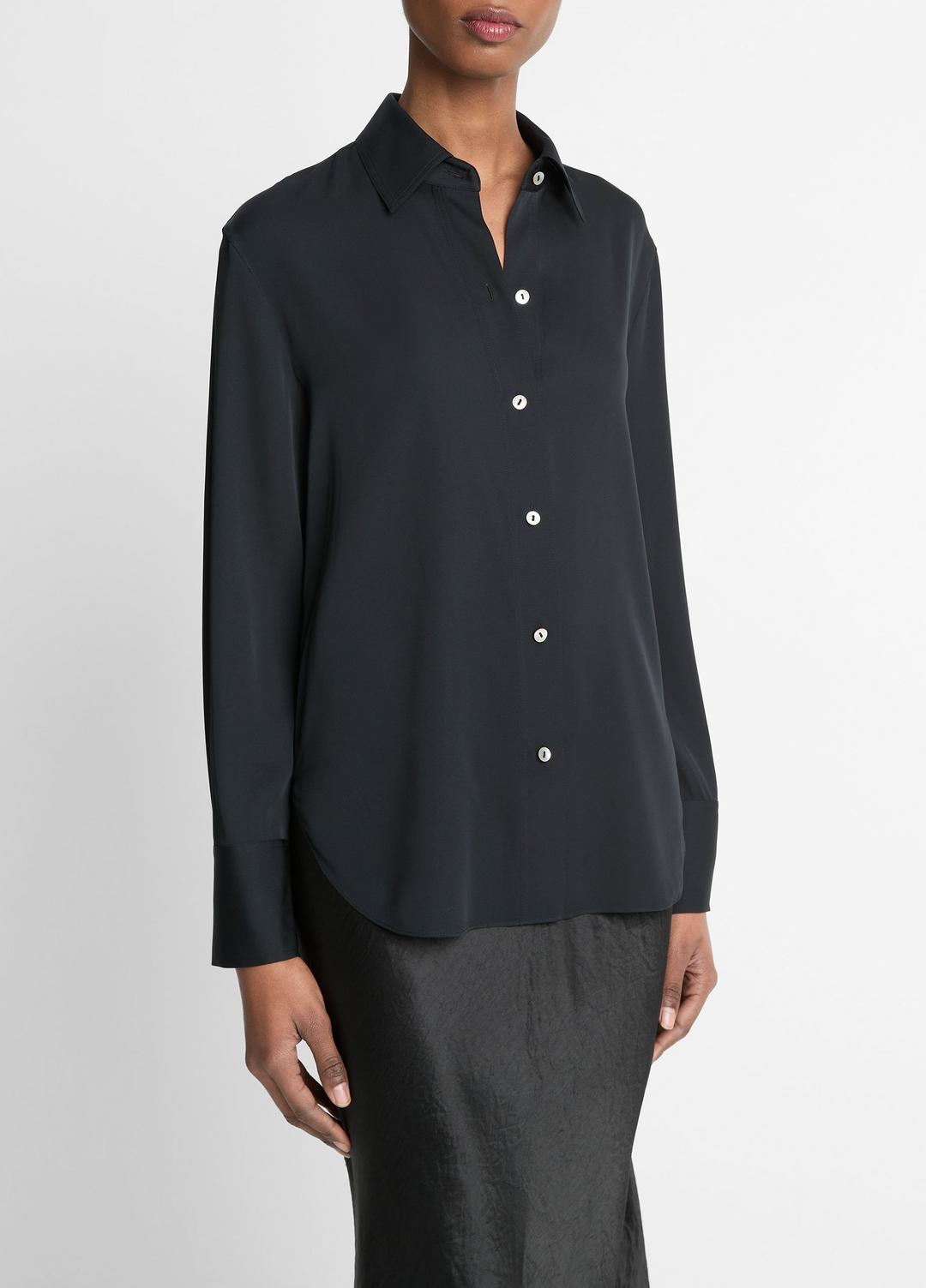 Stretch-Silk Button-Front Blouse in Long Sleeve | Vince US