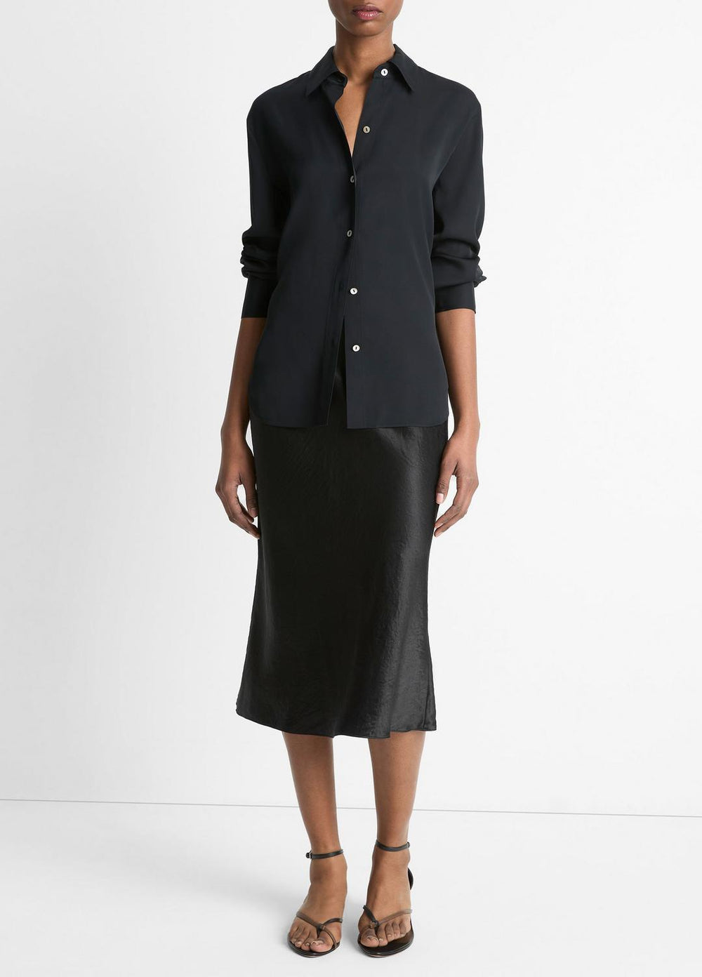 Stretch-Silk Button-Front Blouse in Long Sleeve | Vince US