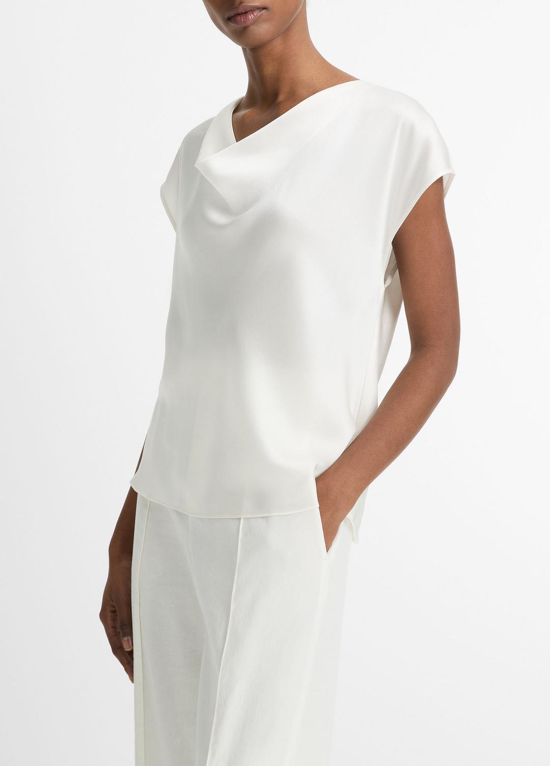 Silk Cowl-Neck Blouse in Short Sleeve | Vince near me