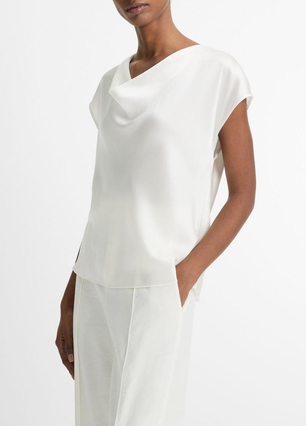 Silk Cowl-Neck Blouse in Short Sleeve | Vince near me