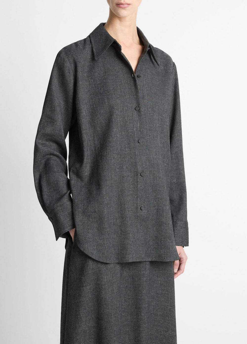 Italian Jaspe Relaxed Button-Front Shirt in Long Sleeve | Vince for sale