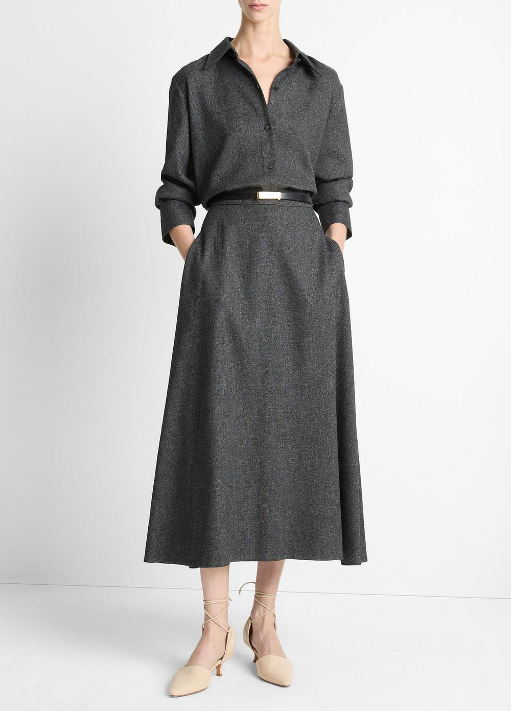 Italian Jaspe Relaxed Button-Front Shirt in Long Sleeve | Vince for sale