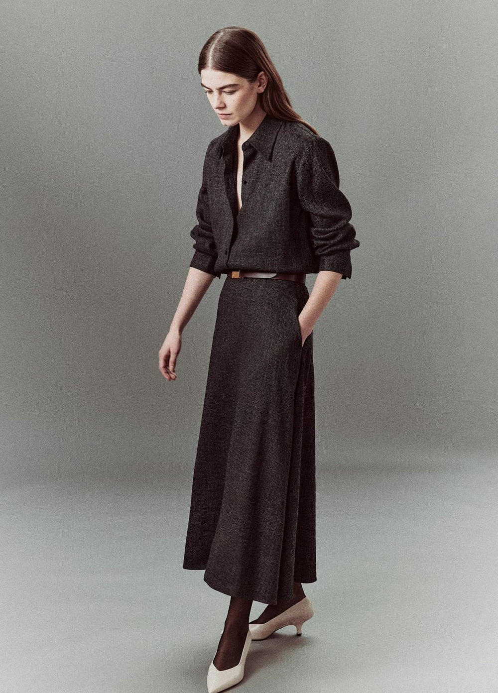 Italian Jaspe Relaxed Button-Front Shirt in Long Sleeve | Vince for sale