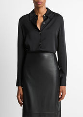 Silk-Blend Slim Button-Front Blouse in Long Sleeve | Vince on sale