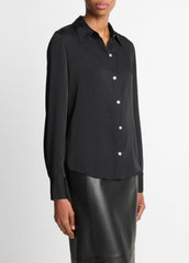 Silk-Blend Slim Button-Front Blouse in Long Sleeve | Vince on sale
