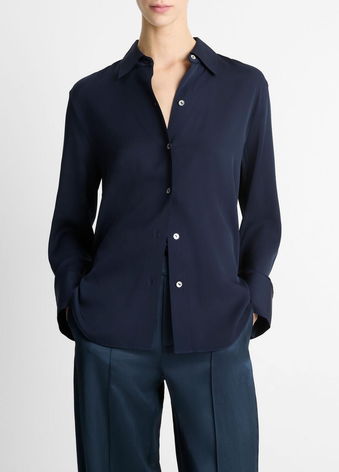 Stretch-Silk Button-Front Blouse in Long Sleeve | Vince US