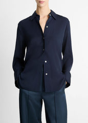 Stretch-Silk Button-Front Blouse in Long Sleeve | Vince US