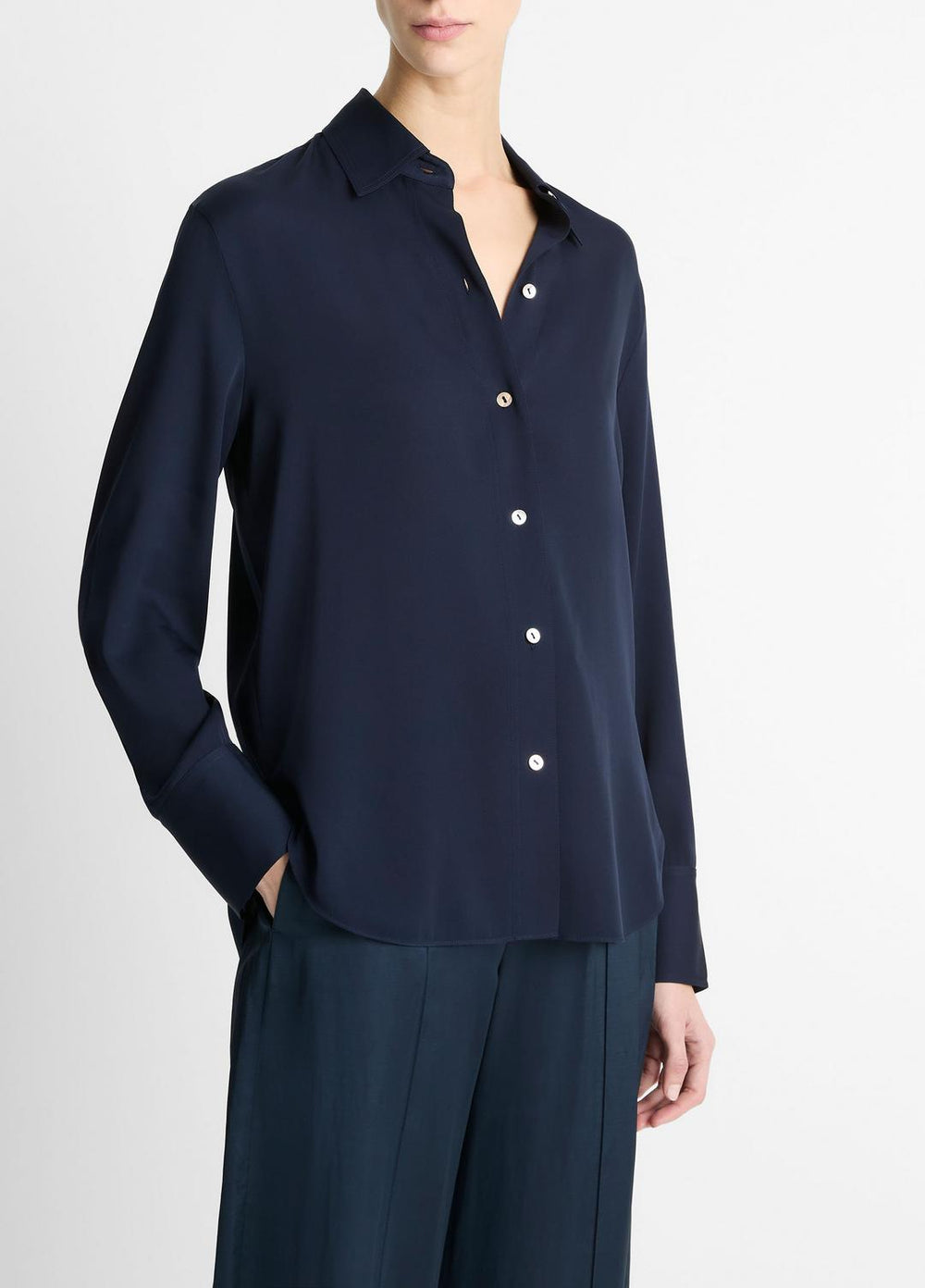 Stretch-Silk Button-Front Blouse in Long Sleeve | Vince US