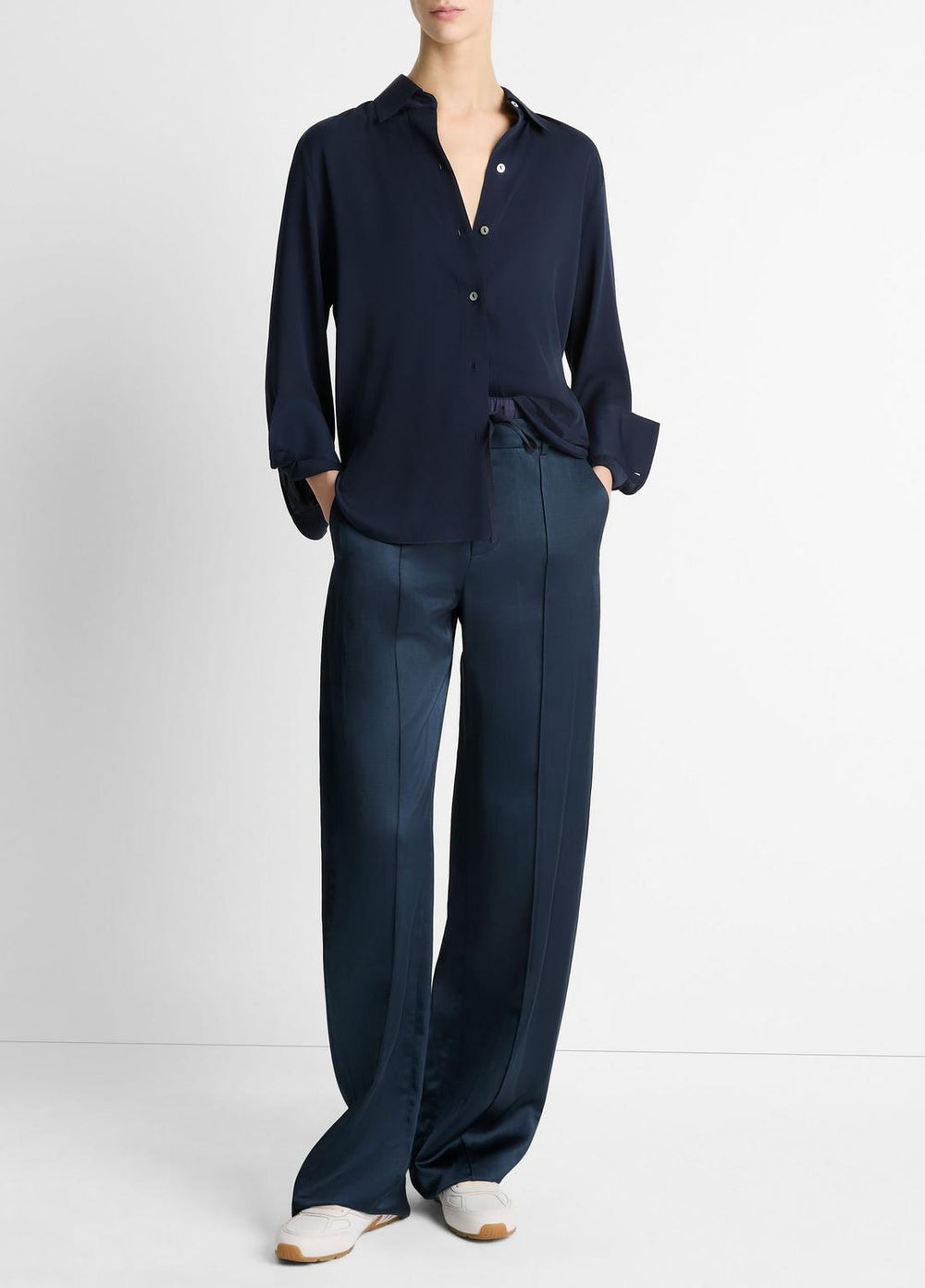 Stretch-Silk Button-Front Blouse in Long Sleeve | Vince US
