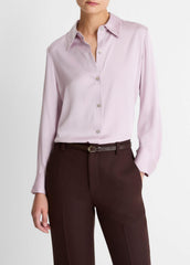 Silk-Blend Slim Button-Front Blouse in Long Sleeve | Vince Online