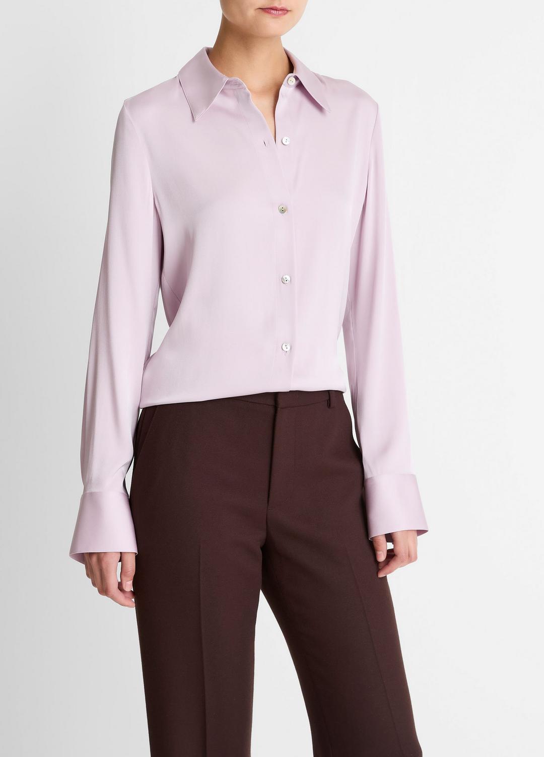 Silk-Blend Slim Button-Front Blouse in Long Sleeve | Vince Online