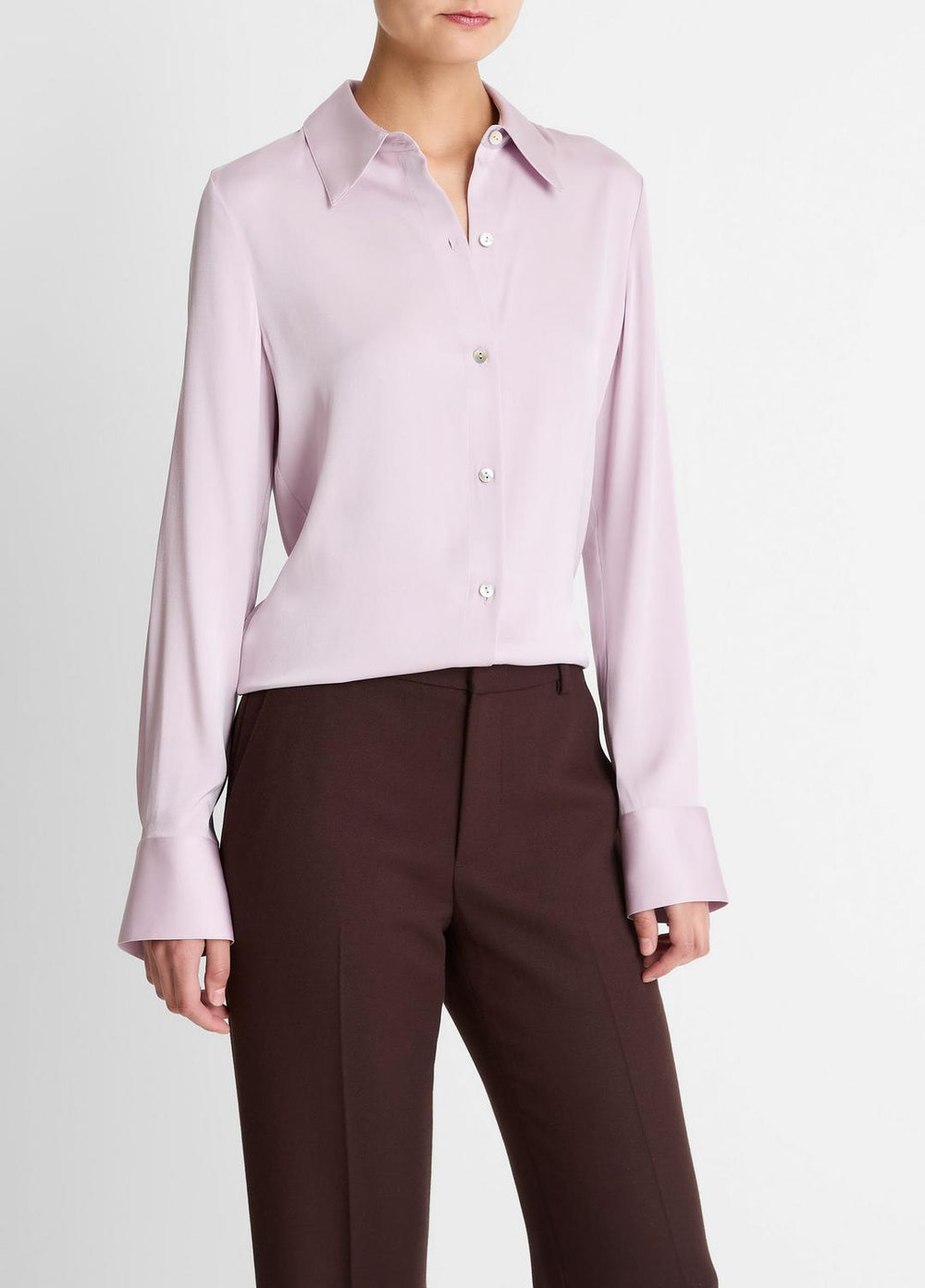 Silk-Blend Slim Button-Front Blouse in Long Sleeve | Vince Online