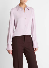 Silk-Blend Slim Button-Front Blouse in Long Sleeve | Vince Online