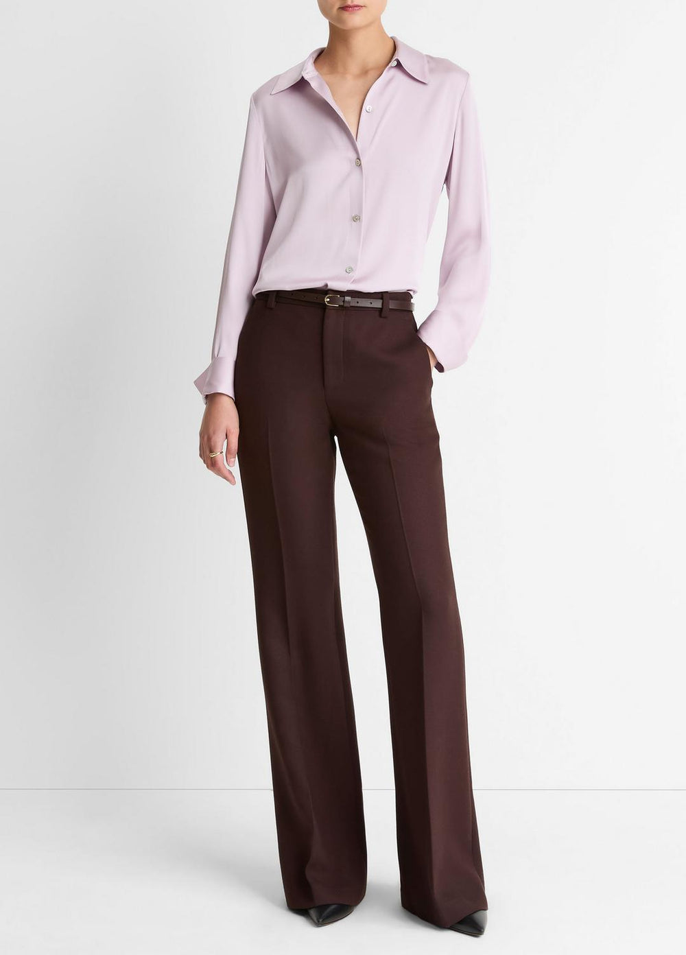 Silk-Blend Slim Button-Front Blouse in Long Sleeve | Vince Online