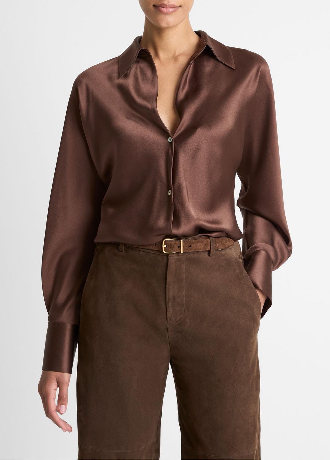 Silk Bias Long-Sleeve Blouse in Long Sleeve | Vince US