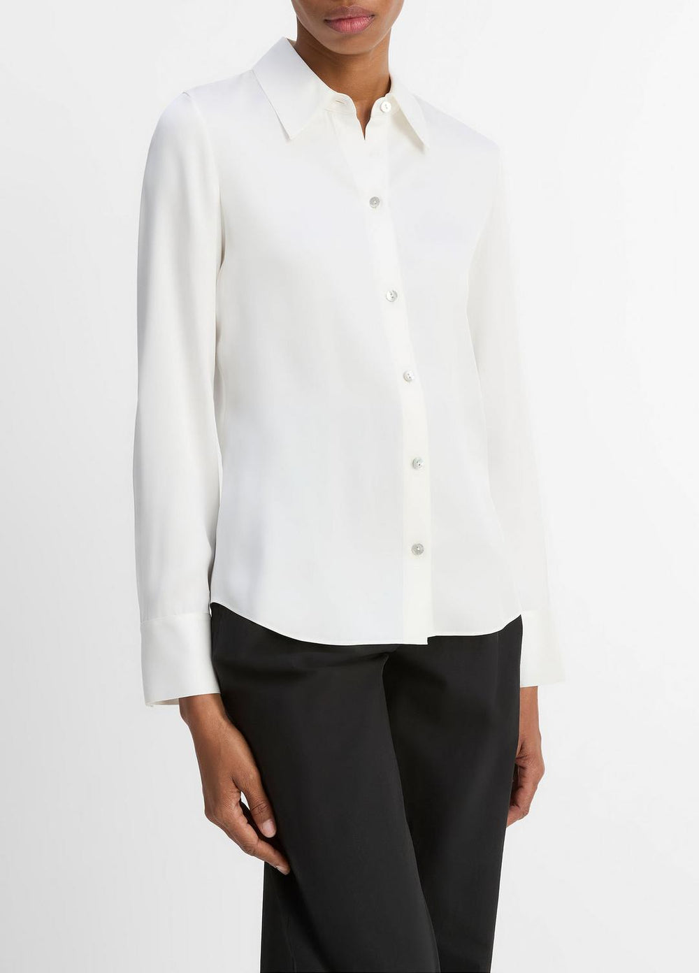 Silk-Blend Slim Button-Front Blouse in Long Sleeve | Vince Online