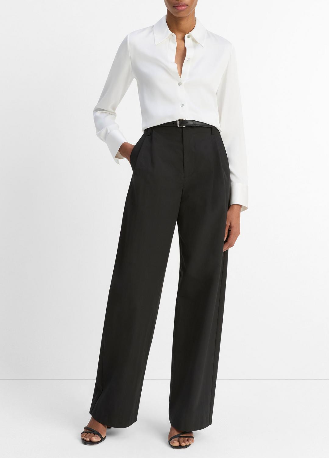 Silk-Blend Slim Button-Front Blouse in Long Sleeve | Vince Online