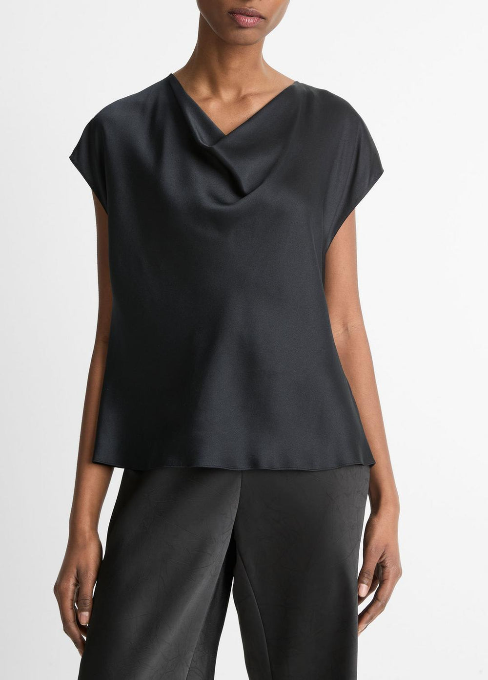 Silk Cowl-Neck Blouse in Short Sleeve | Vince discount
