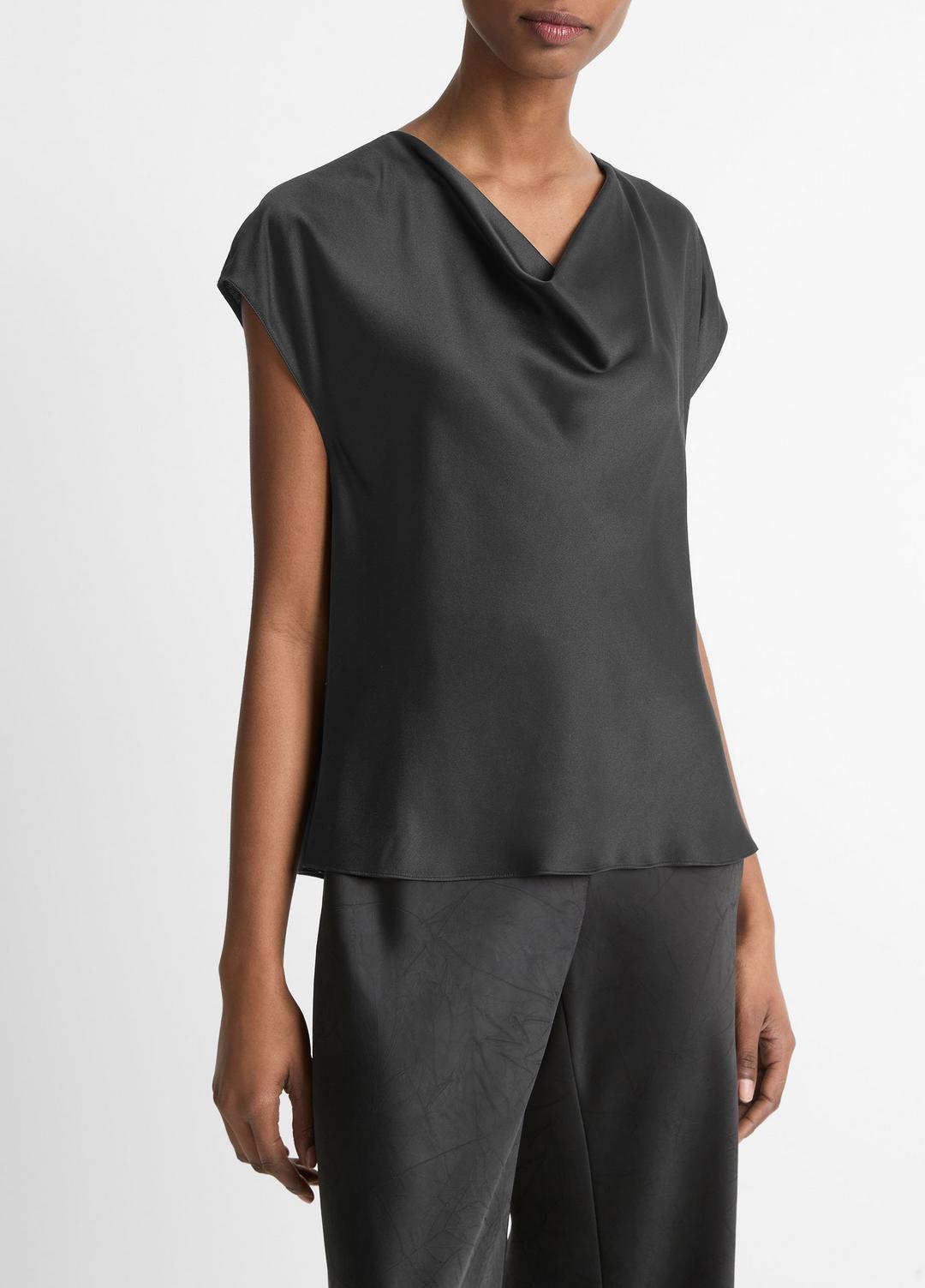 Silk Cowl-Neck Blouse in Short Sleeve | Vince discount
