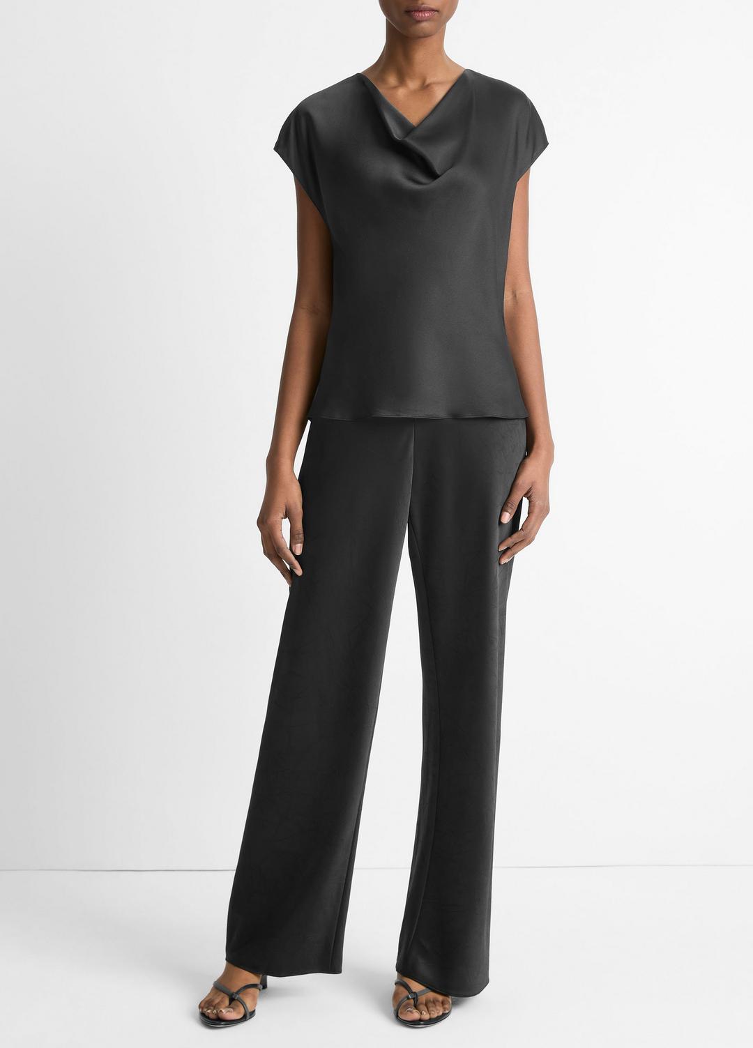Silk Cowl-Neck Blouse in Short Sleeve | Vince discount