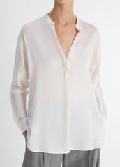 Silk Satin Band-Collar Blouse in Long Sleeve | Vince outlet