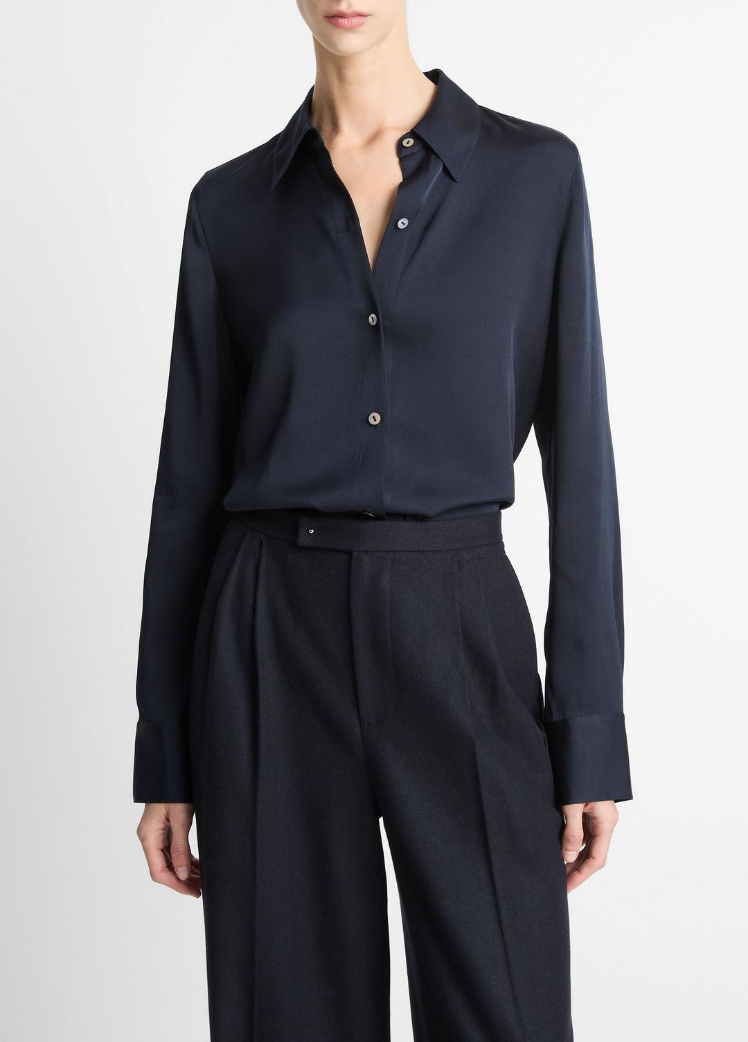 Silk-Blend Slim Button-Front Blouse in Long Sleeve | Vince sale