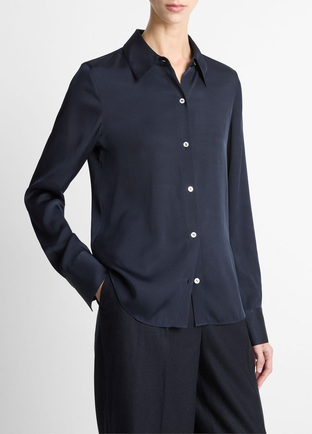 Silk-Blend Slim Button-Front Blouse in Long Sleeve | Vince sale