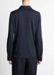 Silk-Blend Slim Button-Front Blouse in Long Sleeve | Vince sale