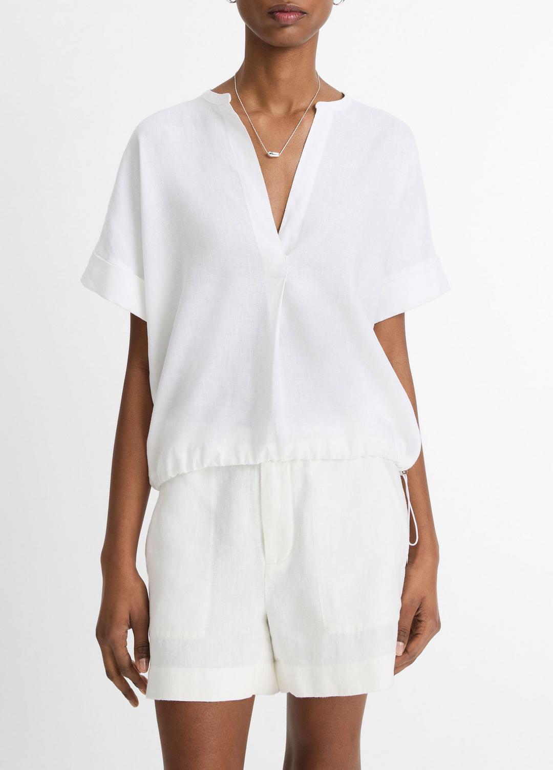 Linen Drawcord-Hem Blouse in Short Sleeve | Vince for sale