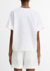 Linen Drawcord-Hem Blouse in Short Sleeve | Vince for sale