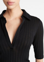 Cotton Elbow-Sleeve Polo Shirt in Short Sleeve | Vince on sale