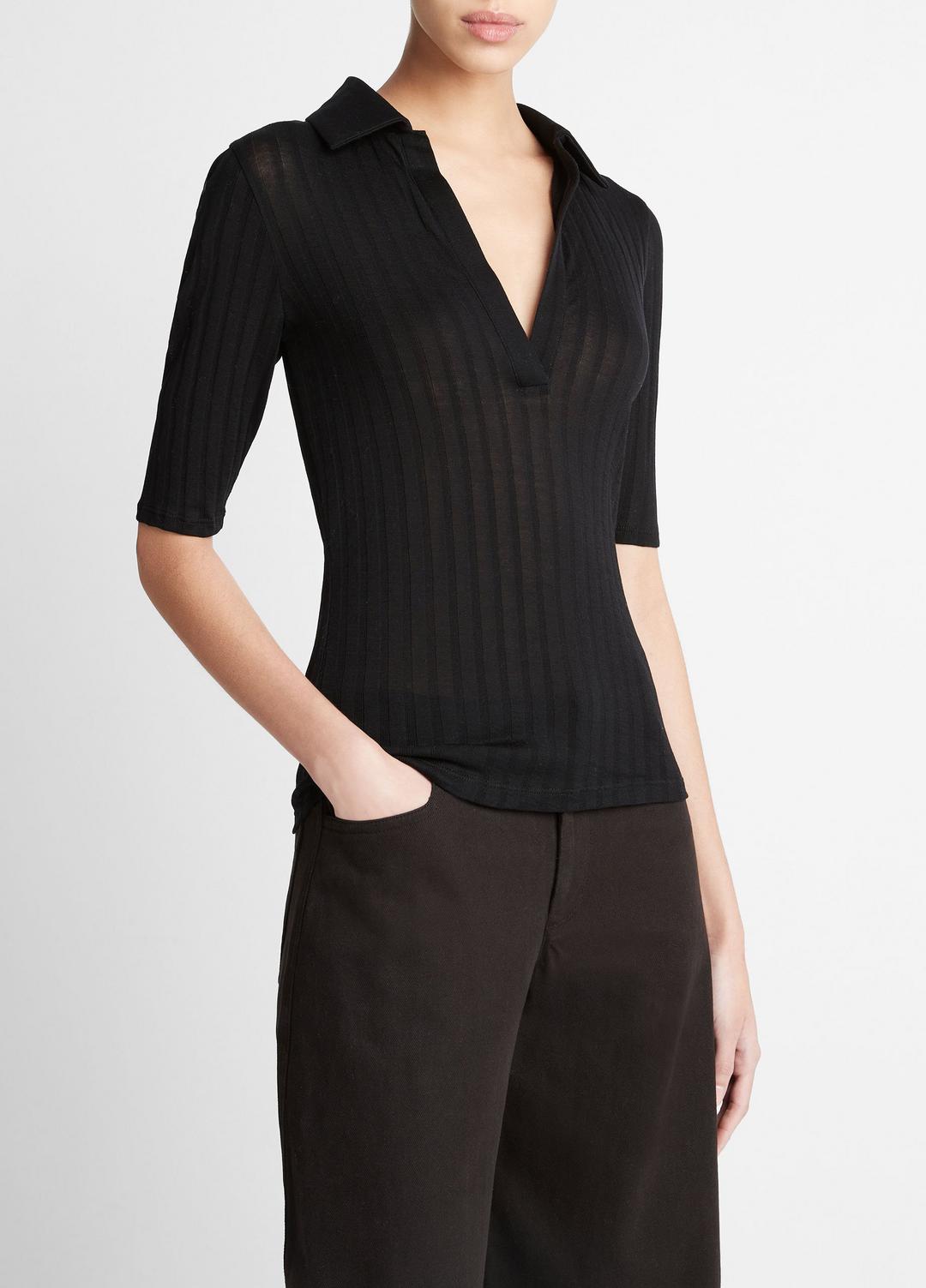 Cotton Elbow-Sleeve Polo Shirt in Short Sleeve | Vince on sale
