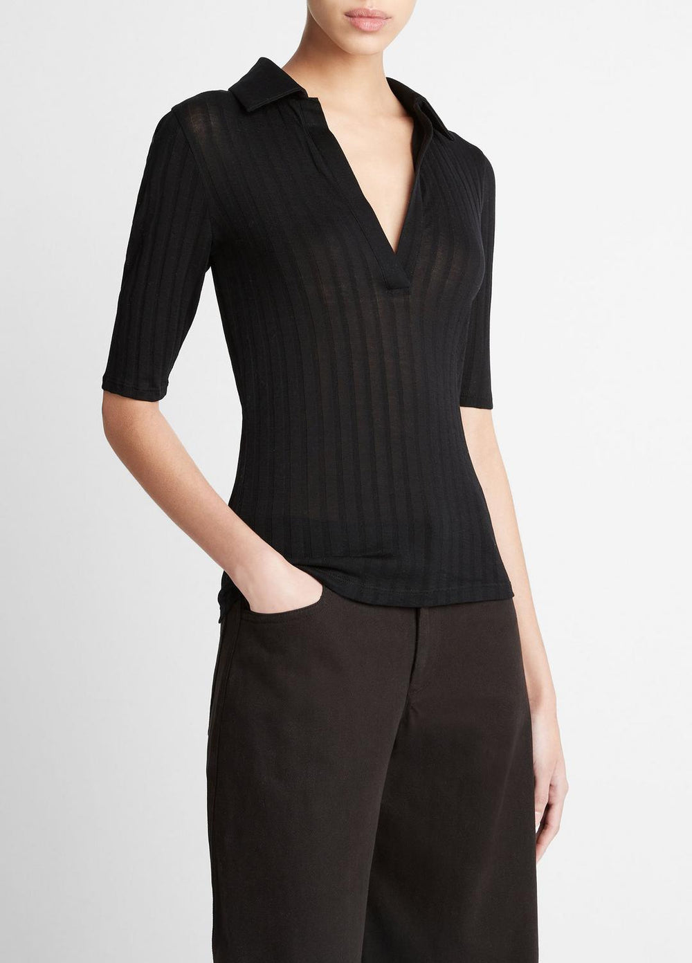 Cotton Elbow-Sleeve Polo Shirt in Short Sleeve | Vince on sale