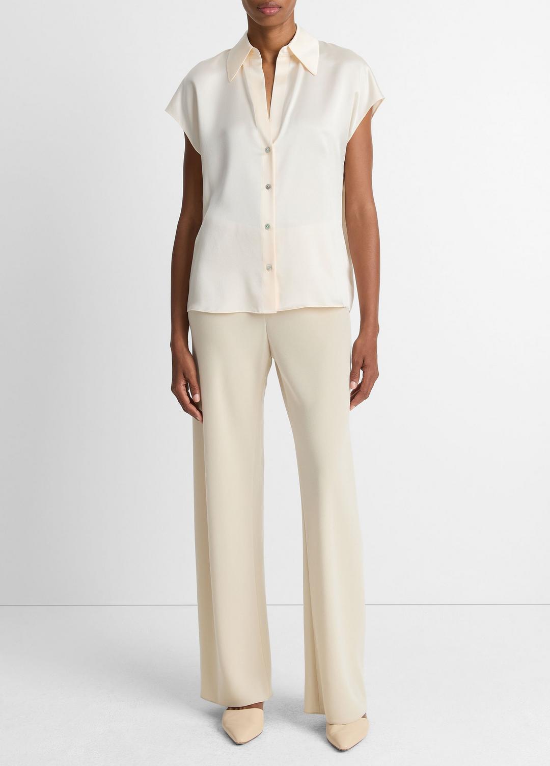 Silk Cap-Sleeve Ruched-Back Blouse in Short Sleeve | Vince US