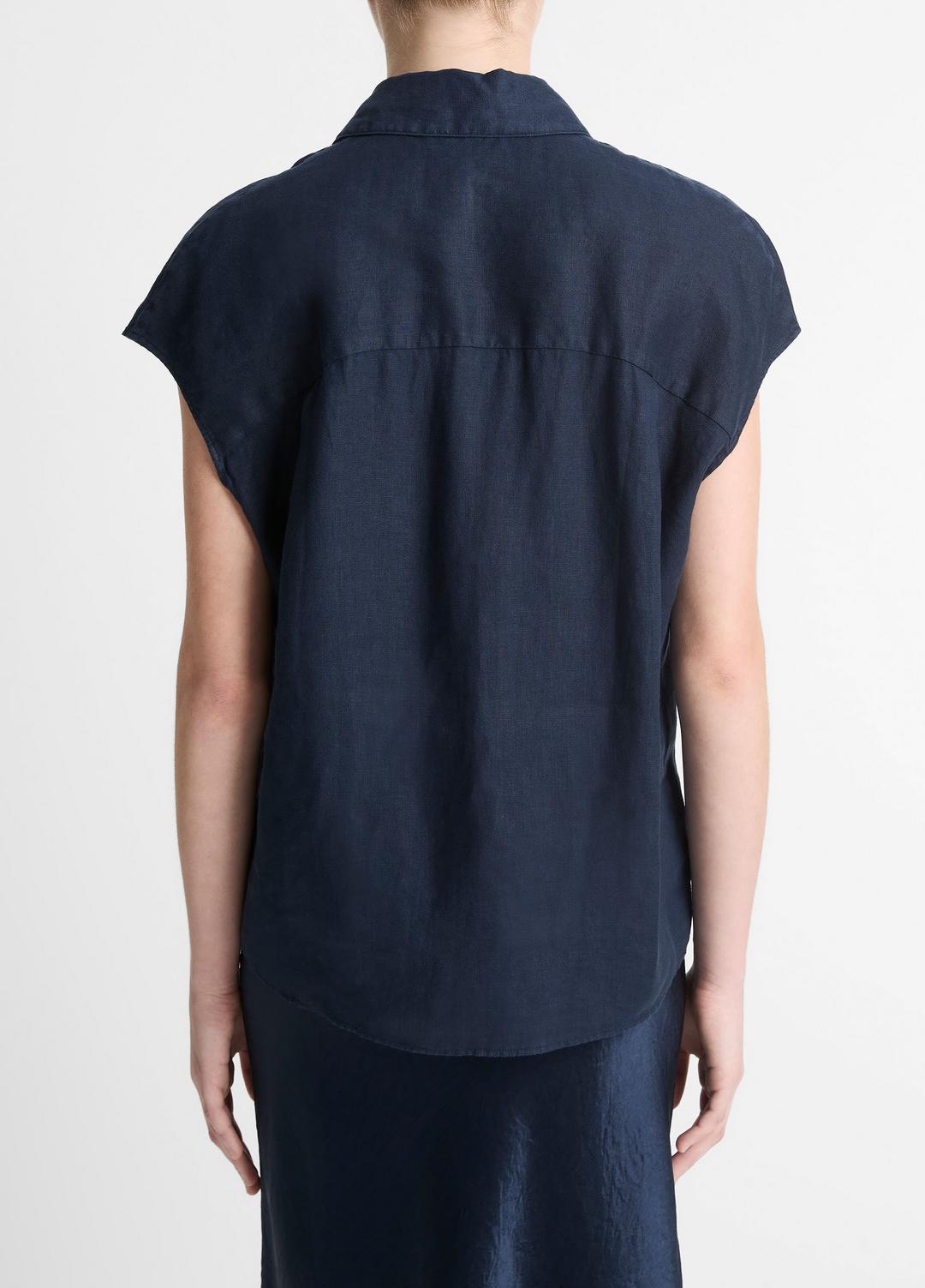 Linen Cap-Sleeve Button-Front Blouse in Short Sleeve | Vince Online