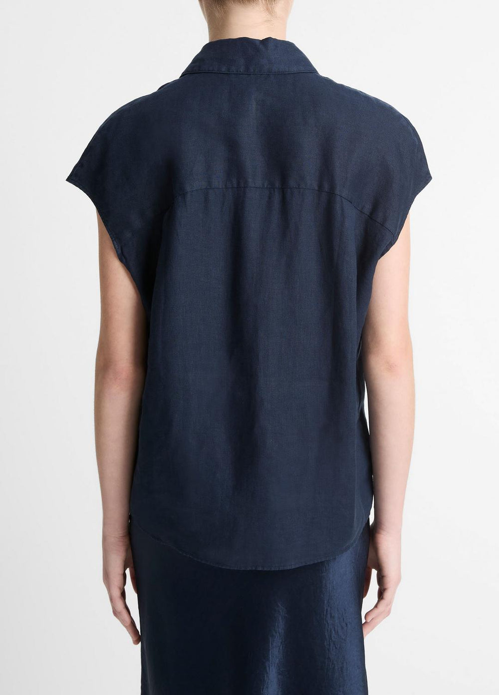 Linen Cap-Sleeve Button-Front Blouse in Short Sleeve | Vince Online